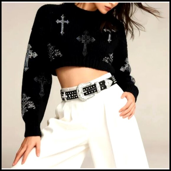 Rhinestone Cross Crystal Belt Detachable Buckle Y2K Punk Goth Western